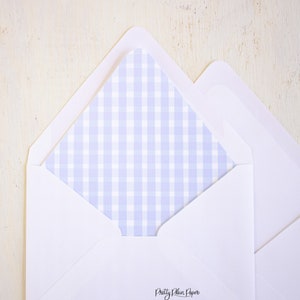 Blue Gingham Envelope Liner |  Watercolor Printable A7 Envelope Liner Download 1052 0106 | Blue Gingham Invitation Envelope Liner | Gingham