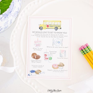 Pink Bus Driver Favorite Things Questionnaire | Printable & Editable | Watercolor Get to Know Bus Driver | Back to School Survey | 1055
