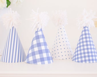 Dark Blue Gingham Party Hats | Printable Download | Dark Blue Gingham Birthday Party Hat Printable | First Birthday Party Hats | 8500