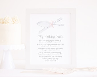 My Special Birthday Cake Knife Poem Sign for 1st Birthday | Watercolor 8''x10'' Printable |  First Birthday Cake Knife Poem Sign Printable