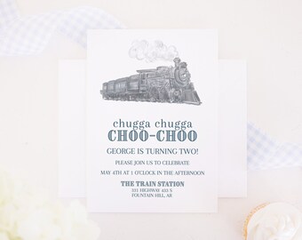 Watercolor Train Invitation | Chugga Chugga Choo Choo Train Invitation | Simple Train Invitation | Blue White | 2nd Birthday | Two | 1058