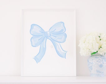 Watercolor Blue Bow Print | 8x10 or 16x20 | Grandmillennial Nursery Artwork | Little Baby Girl Nursery Art | Watercolor Bow Printable