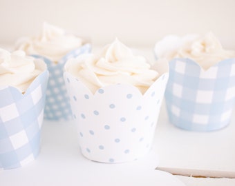 Blue Gingham Cupcake Wrapper Template & Blue Polka Dot Cupcake Wrapper Template | Cupcake Wrapper Printable Download | 1027 1023 1028 1050