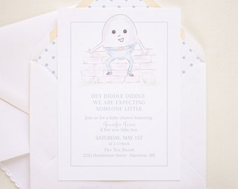 Acuarela Humpty Dumpty Baby Shower Invitación / Invitación imprimible 1030 / Vintage Nursery Rhyme Baby Shower Género Neutral Invitación