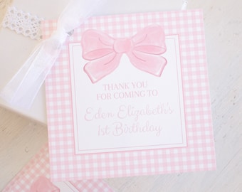 Pink Gingham Favor Tag | Pink Gingham Party Favors | Watercolor Pink Gingham Favor Tags | Pink Gingham Birthday Party | Download 0106  1024