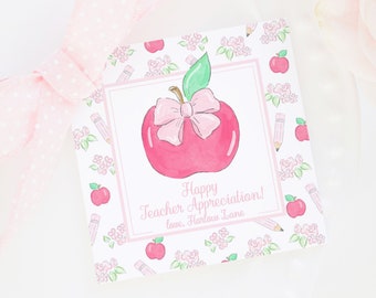 Teacher Appreciation | Gift Tag with Florals, Pink Apple and Bow | Printable Download | Coffee | Target | for Teacher | Self-Editable | 1055