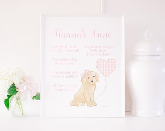 Aquarel puppyfeest mijlpaalbord, 40x50 cm | Roze puppyfeest mijlpaalbord | Mijlpaalbord voor de eerste verjaardag van een puppy | 1027