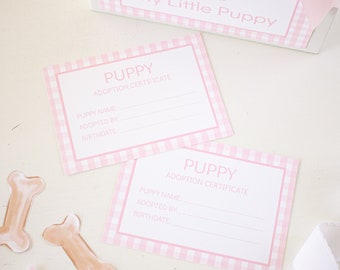 Adopt a Puppy Certificate | Printable Download | 1027 | Adopt a Puppy Printable Certificates | Pink Gingham Puppy Party | Pink Puppy Party