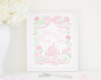 Watercolor Floral Pink Castle Character Signatures Print with Bow | 8x10 Autograph Printable | Pink Princess Autograph Book for Girl | 101