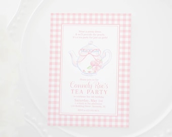 Watercolor Tea Party Invitation | Floral Tea Party Invite | Birthday | Tea Party Bridal Shower or Baby Shower | Floral Tea Pot with Bow 1068