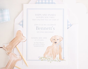 Watercolor Snips and Snails Invitation | Watercolor Puppy Birthday Invitation | Traditional Puppy Party for Boy | Puppy Invitation | 1027