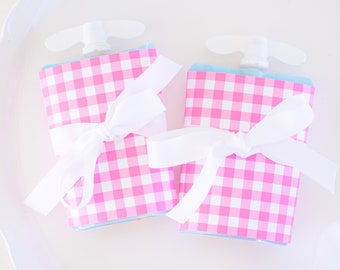 Bright Pink Gingham Applesauce Pouch Cover | Printable Download | Watercolor Yogurt Pouch | Applesauce Tag | Birthday School Classroom 4000