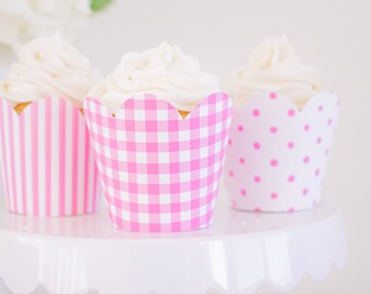 Hellrosa Vichykaro Cupcake Wrapper Template | Hellrosa Polka Dot Muster Cupcake Wrapper | Cupcake Wrapper Druckbare Download | 4000