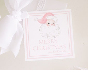 Pink Santa Aquarell Weihnachtsgeschenkanhänger oder Leckerlianhänger | Aquarell druckbares Etikett | Aquarell Santa Klassenzimmer Weihnachtsanhänger | 2001