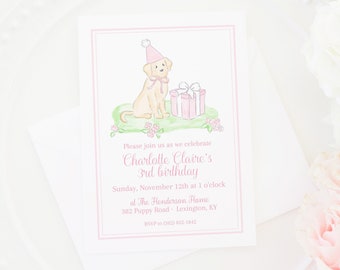 Invitation | Sweet Puppy Birthday | 5x7 Printable | Watercolor Puppy Party | Pretty Pink Puppy Party with Bow | 1st First | Paw-ty | 5023