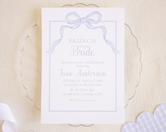 Watercolor Blue Bow Bridal Shower Invitation | Bow Theme Bridal Shower | Something Blue Bridal Shower Invitation | 1052