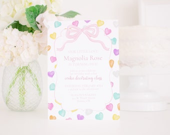 Watercolor Valentine Birthday Invitation | Our Sweet Little One | Conversation Hearts Birthday Party Invitation | Printable Download | 1020
