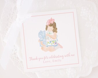 Brunette Little Girl Tag | 3.5x3.5 Printable | Favor Tag | Baby Doll Birthday Party | Baby Doll Brunch | Dolly and Me Tea | 0102