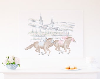 KY Derby Birthday Backdrop | Pink and Blue | Boy Girl Twin | Watercolor Kentucky Derby Birthday Backdrop | Horse Racing Party Printable 0106