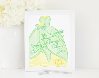 Watercolor Green Princess Dress Character Signatures Print | 8x10 Autograph Printable | Pretty Autograph Book for Girl | Castle  | 101