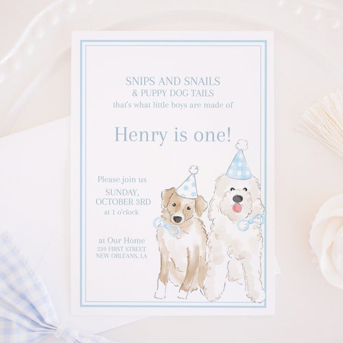Watercolor Puppy First Birthday Invitation 1027 Watercolor Etsy