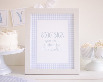 Watercolor Blue Gingham 8''x10'' Sign | Blue Gingham Birthday | Blue Gingham Baby Shower | Blue Gingham Bridal Shower | 1st Birthday 1052