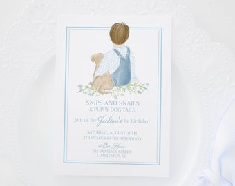 Watercolor Snips and Snails Invitation | Snips and Snails and Puppy Dog Tails Birthday Invitation | Puppy Birthday for Boy | Little Boy 1027