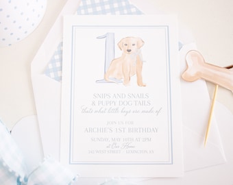 Watercolor Puppy First Birthday Invitation 1027 | Watercolor Puppy Birthday Invitation | Puppy Party for Boy | Puppy Invitation 1st Birthday