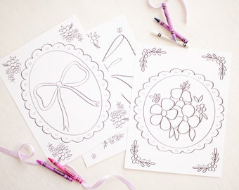 Bow Coloring Pages | Printable Download | Bow Theme Birthday or Baby Shower | Coloring Sheets | Floral and Bow | First Birthday Theme | 0105