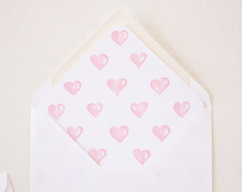 Watercolor Pink Hearts Envelope Liner | Download 1042 | Pink Hearts Birthday Invitation Liner