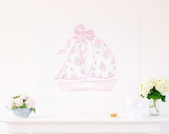 Watercolor Pink Sailboat Backdrop | 36x48 | Printable Download | Sailboat Banner | Sailboat Birthday Party Sign | Nautical Baby Shower 5014