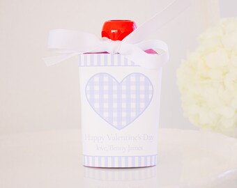 Blue Gingham Heart Applesauce Pouch Printable | w/ EDITABLE TEXT | Valentine Applesauce Pouch Tag for School, Class or Classroom | 1021