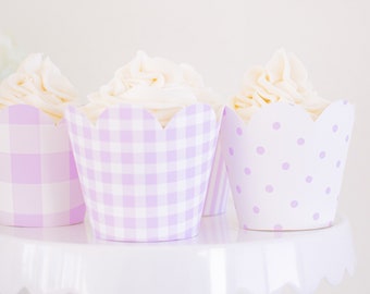 Purple Pattern Cupcake Wrappers | Purple Gingham Cupcake Wrapper Template | Lavender Polka Dot Cupcake | Printable Download | 8000  8001