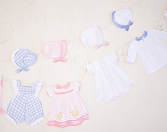 Baby Shower Banner oder Baby Doll Party Banner | Vintage Baby Doll Kleider & Mützen | Party Banner | Babykleidung | Kleid Bonnet | 0102 1074
