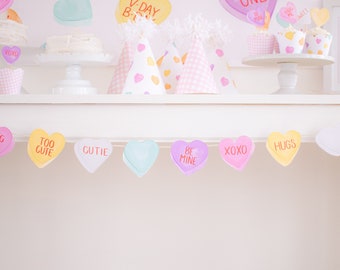 Candy Heart Bunting valentine/'s idea conversation hearts galentine banner party decor bunting flag party printables pastel colors