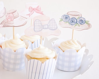 Ausgefallener Hut oder Derby Hut Aquarell Cupcake Toppers | Druckbare Download | Tee-Party-Geburtstags-Party | Derby Party | Babyparty | 0106