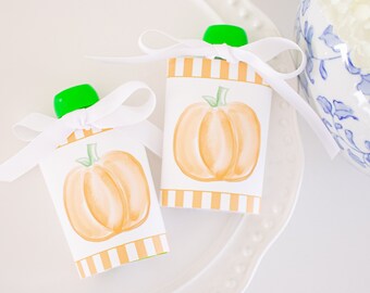 Watercolor Orange Pumpkin Applesauce Pouch Halloween Printable | Halloween Applesauce Pouch Label | Preppy Halloween Applesauce Tag | 1060
