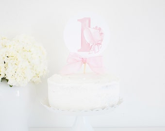 Circle Cake Topper | Pink ONE and Pink Bonnet | 8.5x11 Printable | Bonnet and Bow Theme First Birthday Party | 1st Birthday | 5007