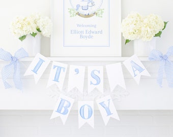 Blue Watercolor 'It's a Boy' Banner | Printable PDF | Watercolor It's a Boy Banner | Baby Boy Blue and White Baby Shower Banner | 2000 20002