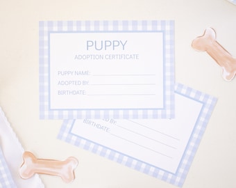 Adopt a Puppy Certificate | Printable Download | 1027 | Adopt a Puppy Printable Certificates | Blue Gingham Puppy Party | Snips and Snails