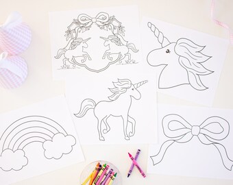 Rainbows & Unicorn Birthday Coloring Pages | Printable Download | Unicorn Party Coloring Sheet | Birthday Party Activity for Kids | 1042