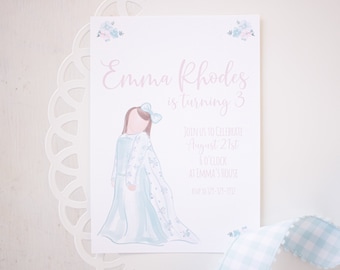Little Girl Dress Up Invitation | Frozen Birthday Invitation | Winter Birthday Invitation | Watercolor Frozen Birthday Invitation  1010
