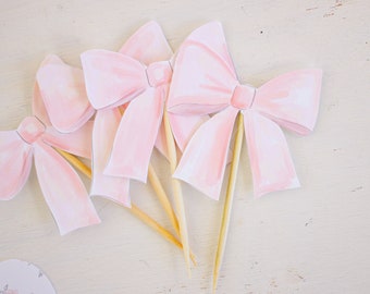 Watercolor Pink Bow Cupcake Toppers | Printable Download | Pink Bow Baby Shower | Pink Bow Shower | Watercolor Bow Baby Shower | 1017