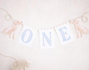 Watercolor 'ONE' Puppy High Chair Banner Printable Download 1027 | Snips and Snails High Chair Banner | Puppy Dog High Chair Banner