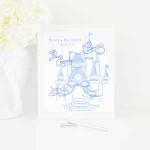Watercolor Blue Castle with Bow Character Signatures Print | 8x10 Autograph Printable | Pretty Autograph Book for Girl | Bows  | 101