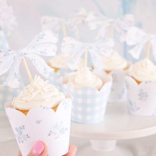 Watercolor Pink Bow Printable Cupcake Toppers Download 1017 - Etsy