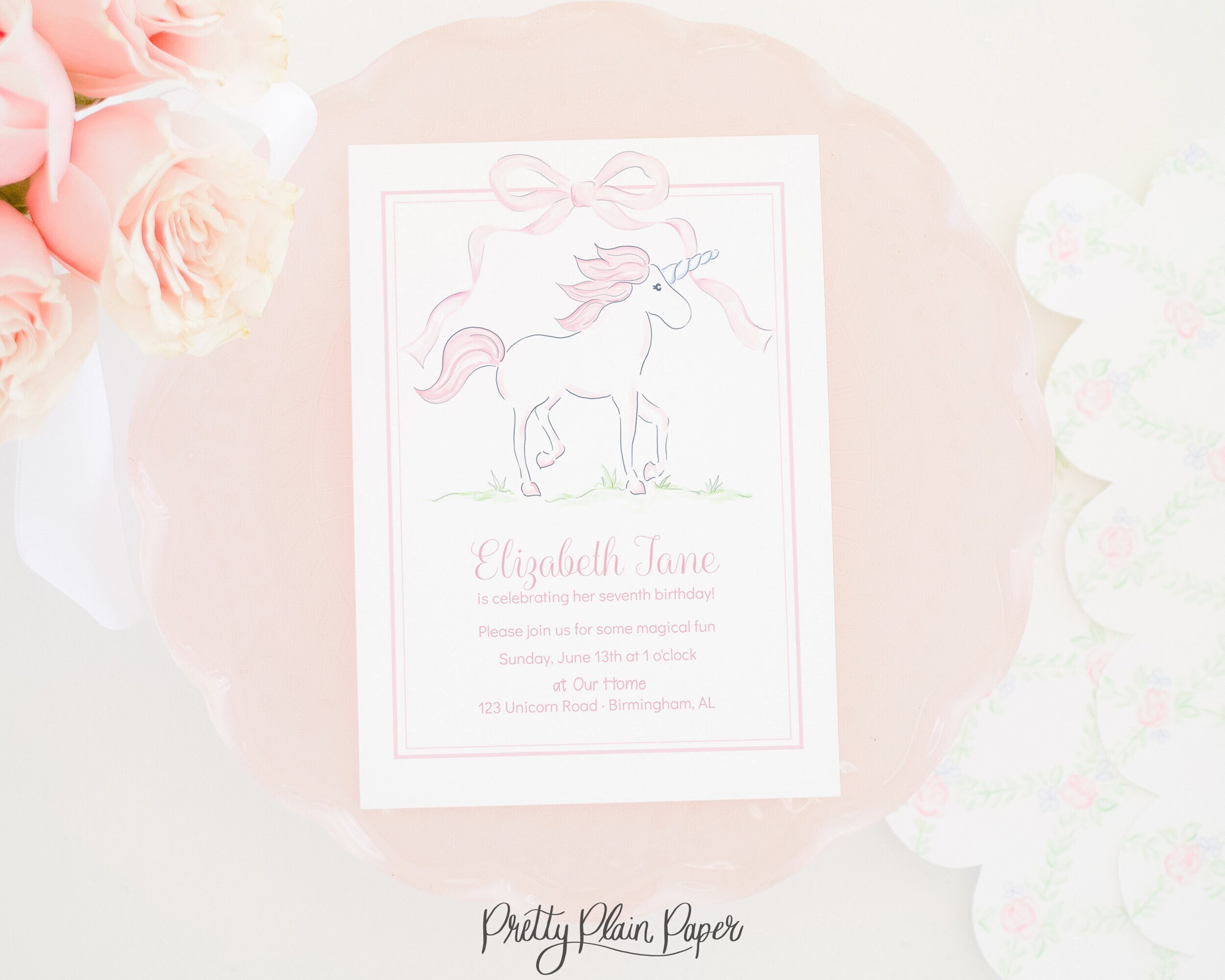 Watercolor Unicorn Birthday Invitation Watercolor Pink Unicorn Invitation Pink Unicorn Birthday Party Pretty Unicorn