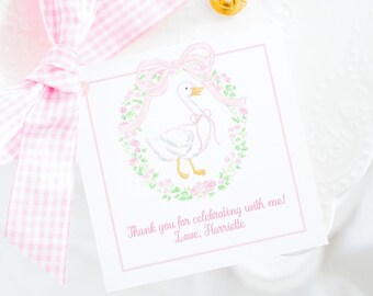 Favor Tag | Dummer Gans | 3.5x3.5 druckbare Download | Rosa eine verrückte Gans | 1. | Schleife Blumen | Erster Geburtstag | Babyparty Dankeschön 5047