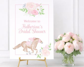 18x24  Pink Floral & Gingham Racehorse Kentucky Derby Party Welcome Sign;  Printable Digital Download 0106