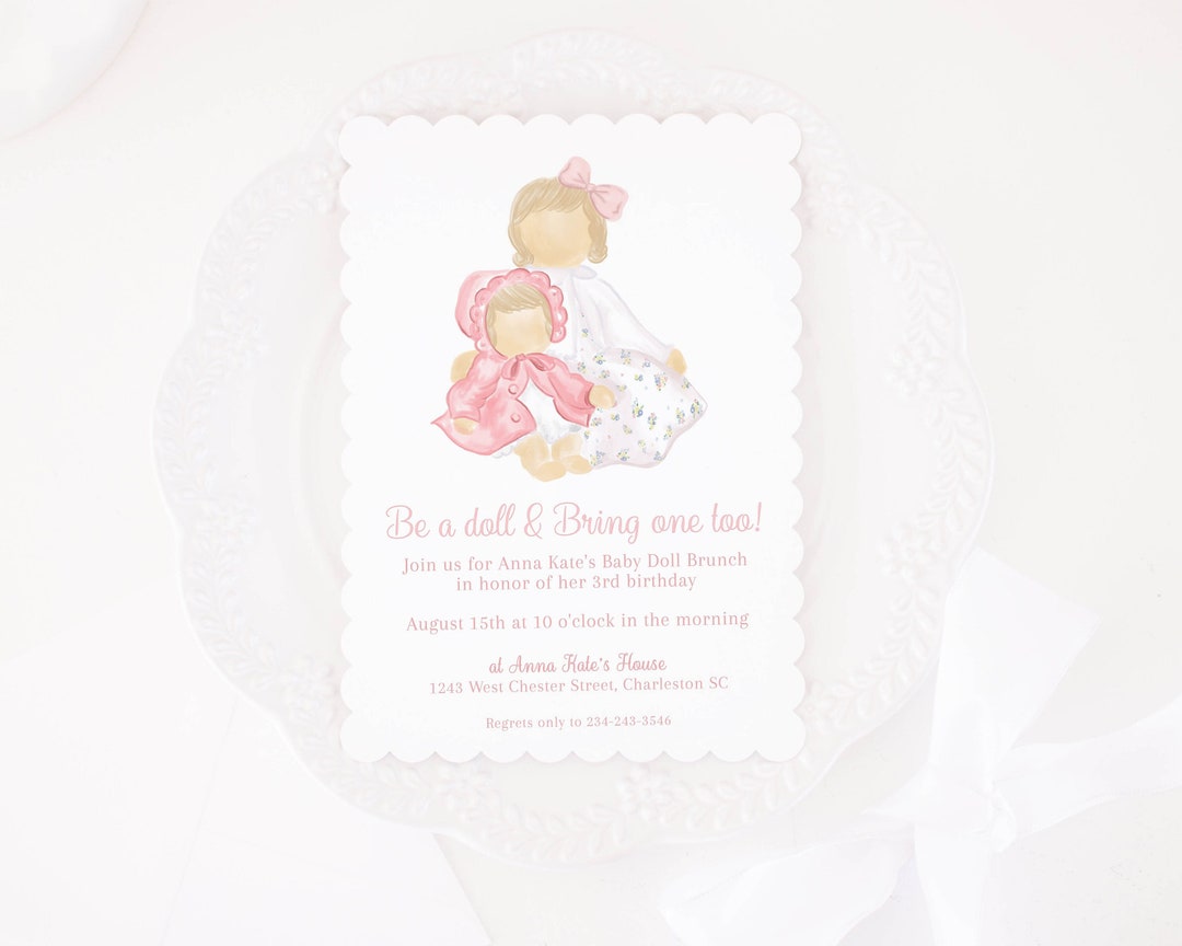 Baby Doll Birthday Party Invitation 5x7 Printable Blonde Girl With